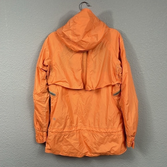 Lululemon Make It Rain Orange Jacket Rain Coat Running Windbreaker Hood Sz 6 - Picture 8 of 16